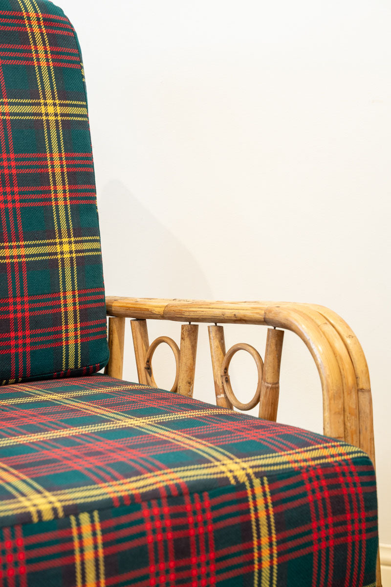 Paire de fauteuils en bambou et tartan