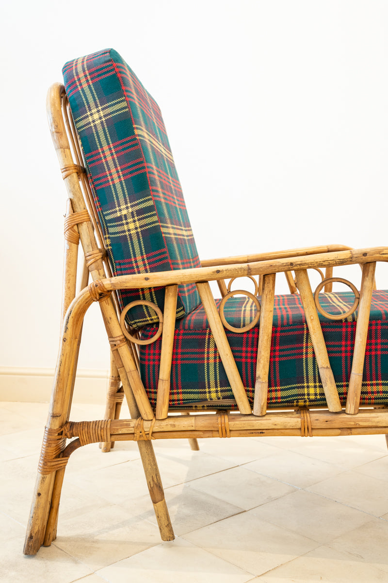 Paire de fauteuils en bambou et tartan