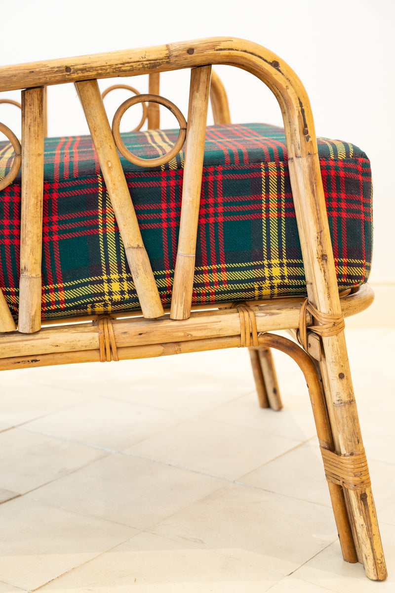 Paire de fauteuils en bambou et tartan