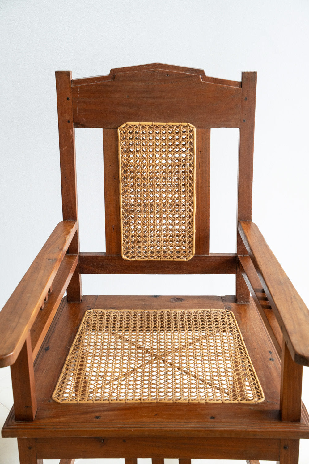 Pair of oak and and rattan armchairs