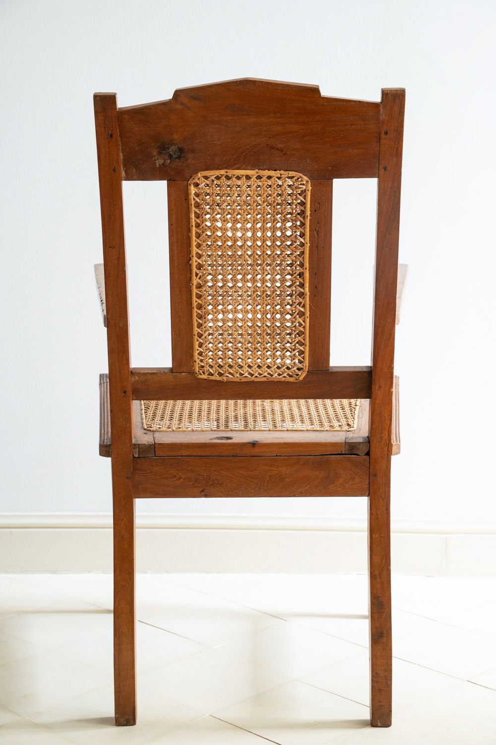 Pair of oak and and rattan armchairs
