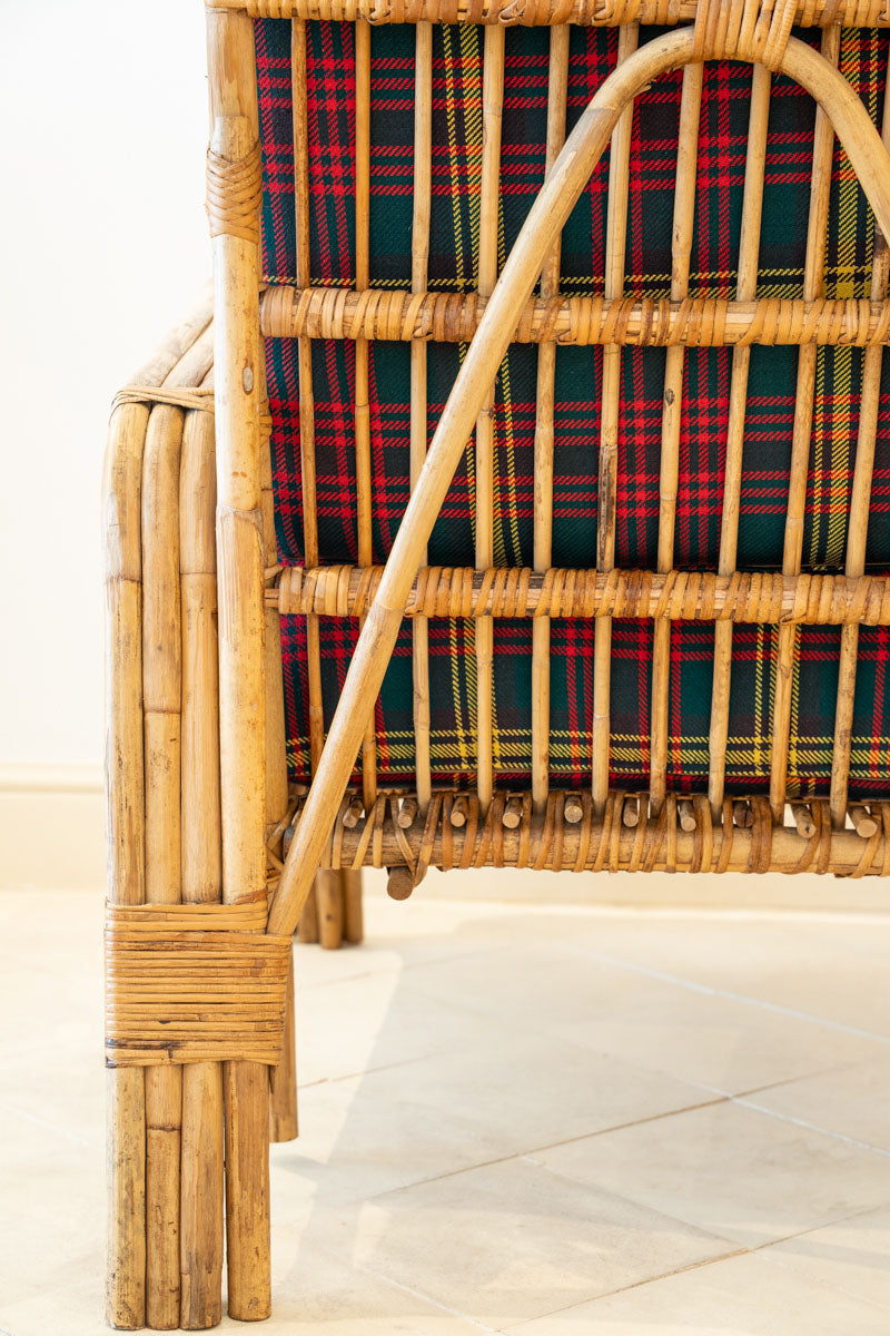 Paire de fauteuils en bambou et tartan