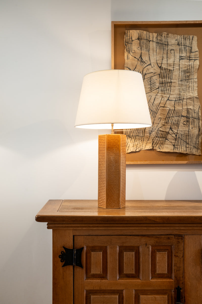 Paire de lampes en marqueterie de paille