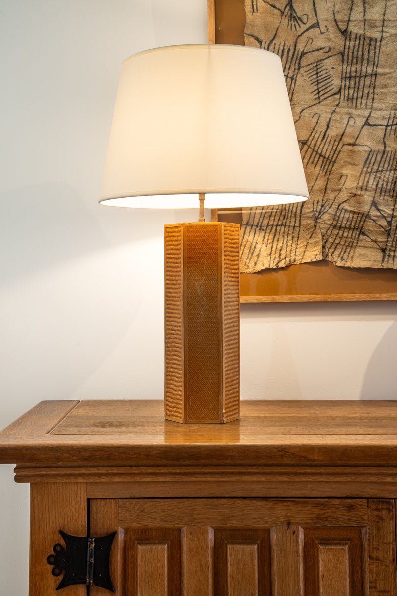Paire de lampes en marqueterie de paille