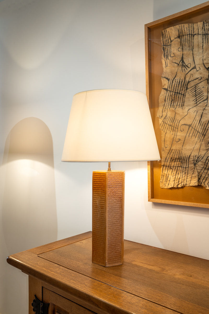 Paire de lampes en marqueterie de paille