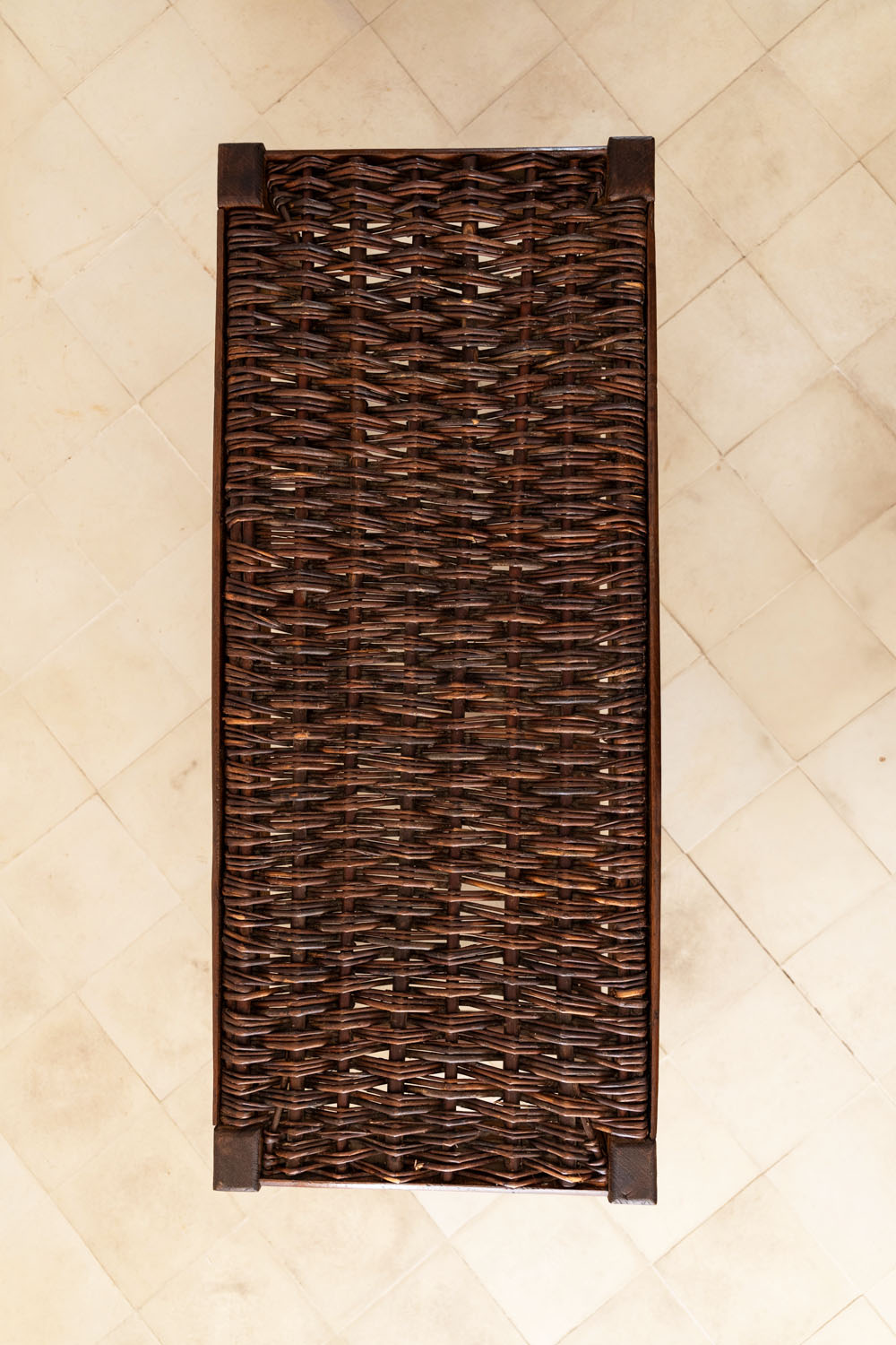 Oak bench with woven wood seat