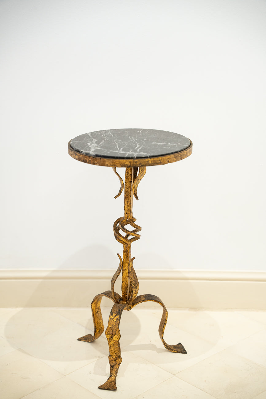 Table Martini en fer forgé doré et marbre