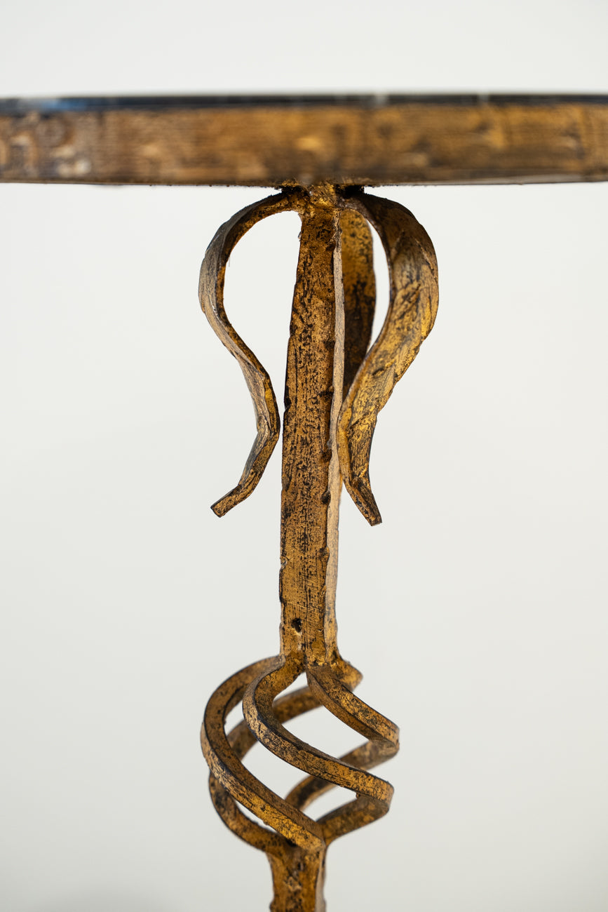 Table Martini en fer forgé doré et marbre