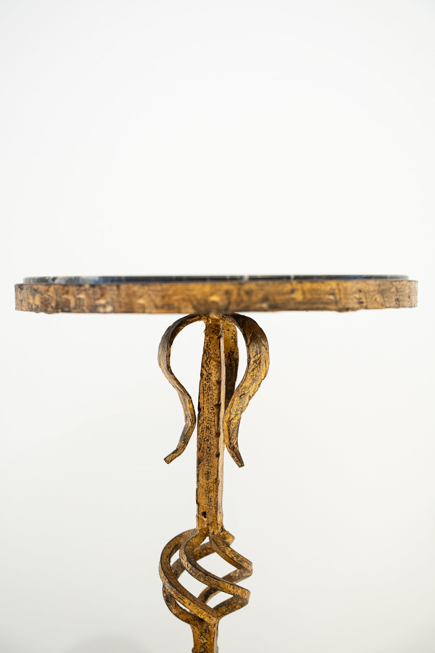 Table Martini en fer forgé doré et marbre