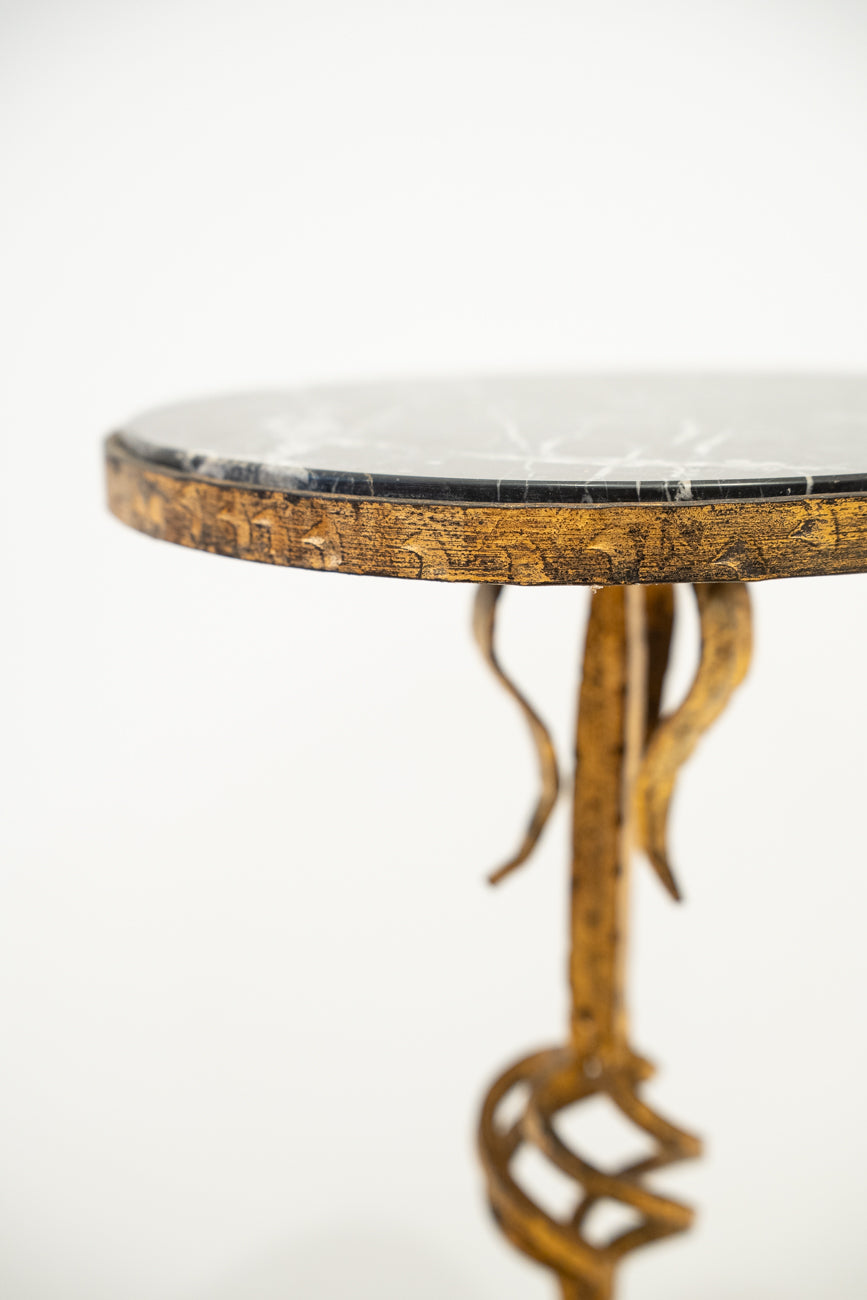 Table Martini en fer forgé doré et marbre