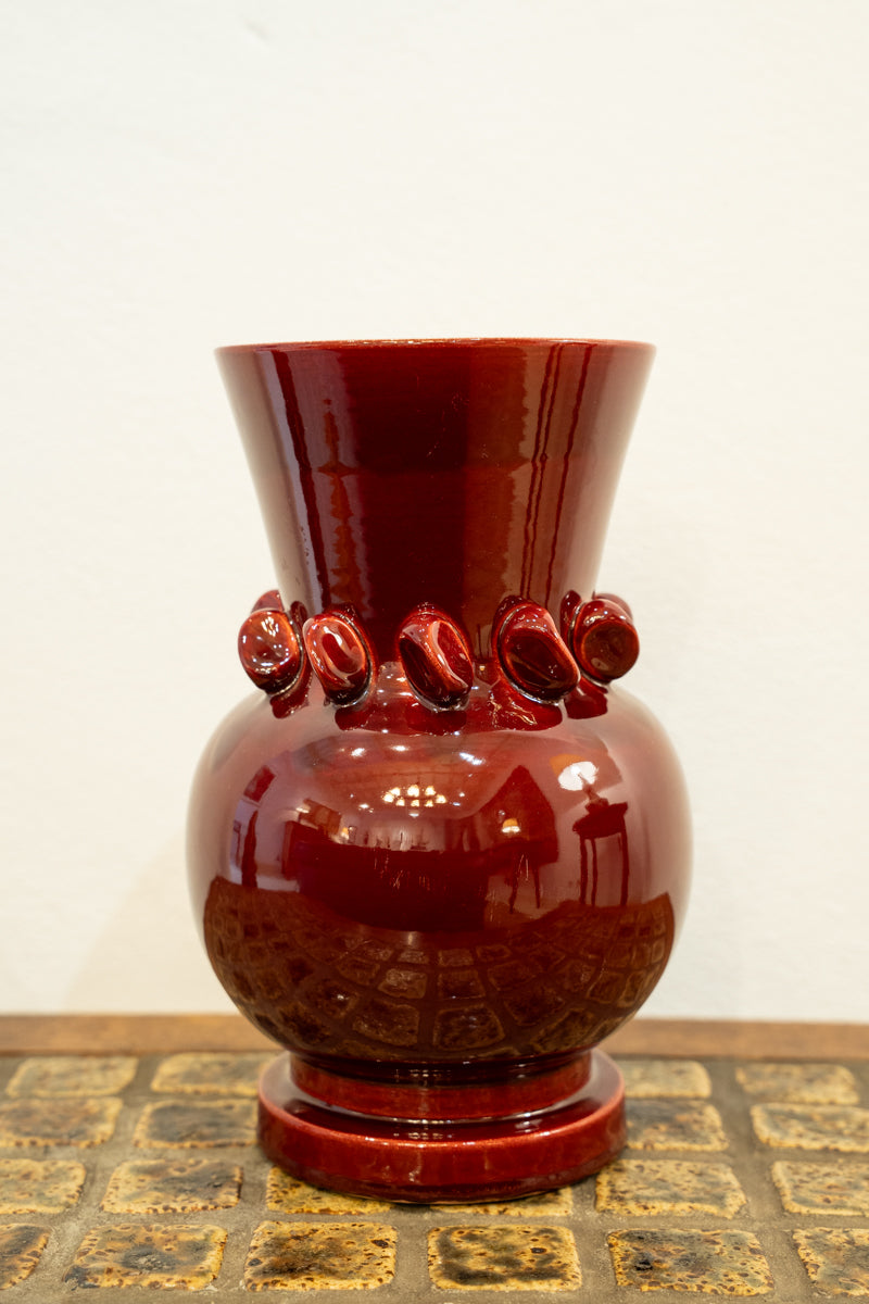 Vase en céramique émaillée rouge et turquoise