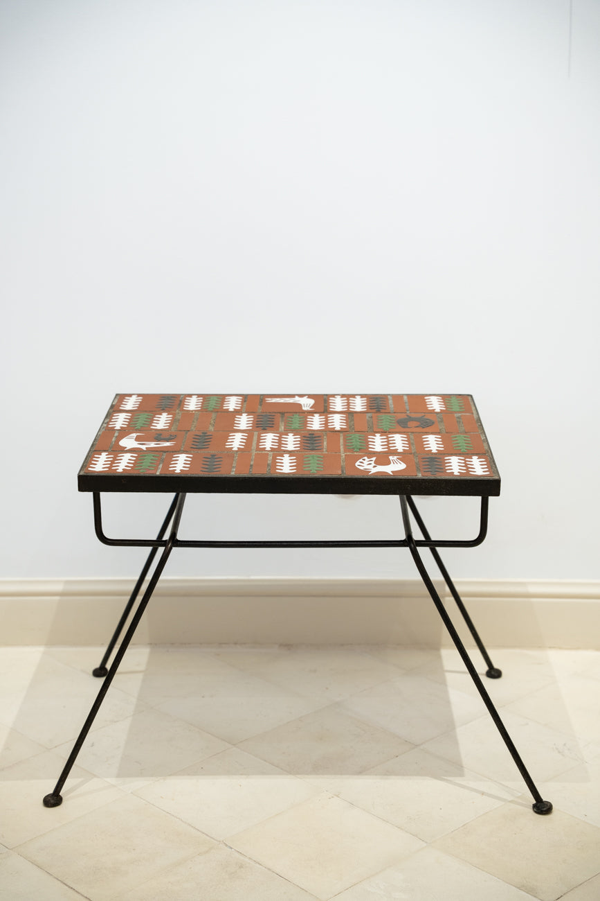 Wrought iron and ceramic side table