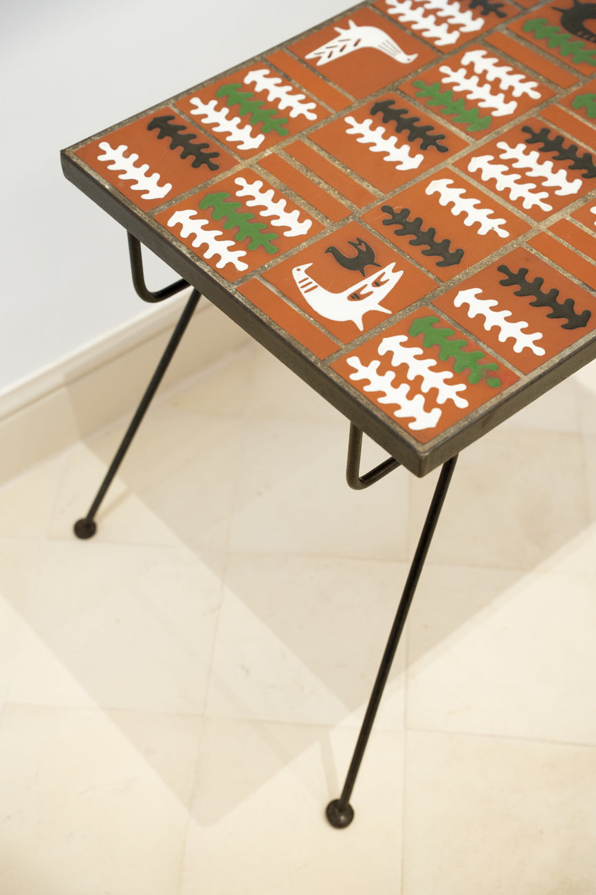 Table d’appoint en fer forgé et céramique