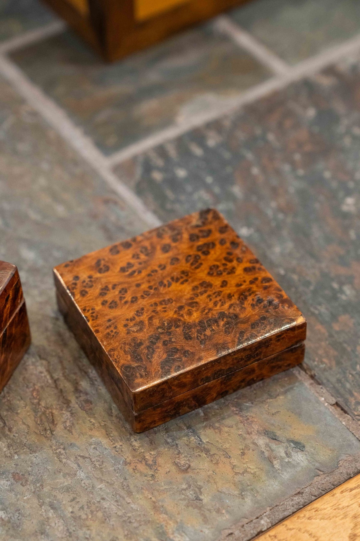 Pair of amboina veneered small boxes