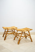 Paire de tabourets en bambou et rotin
