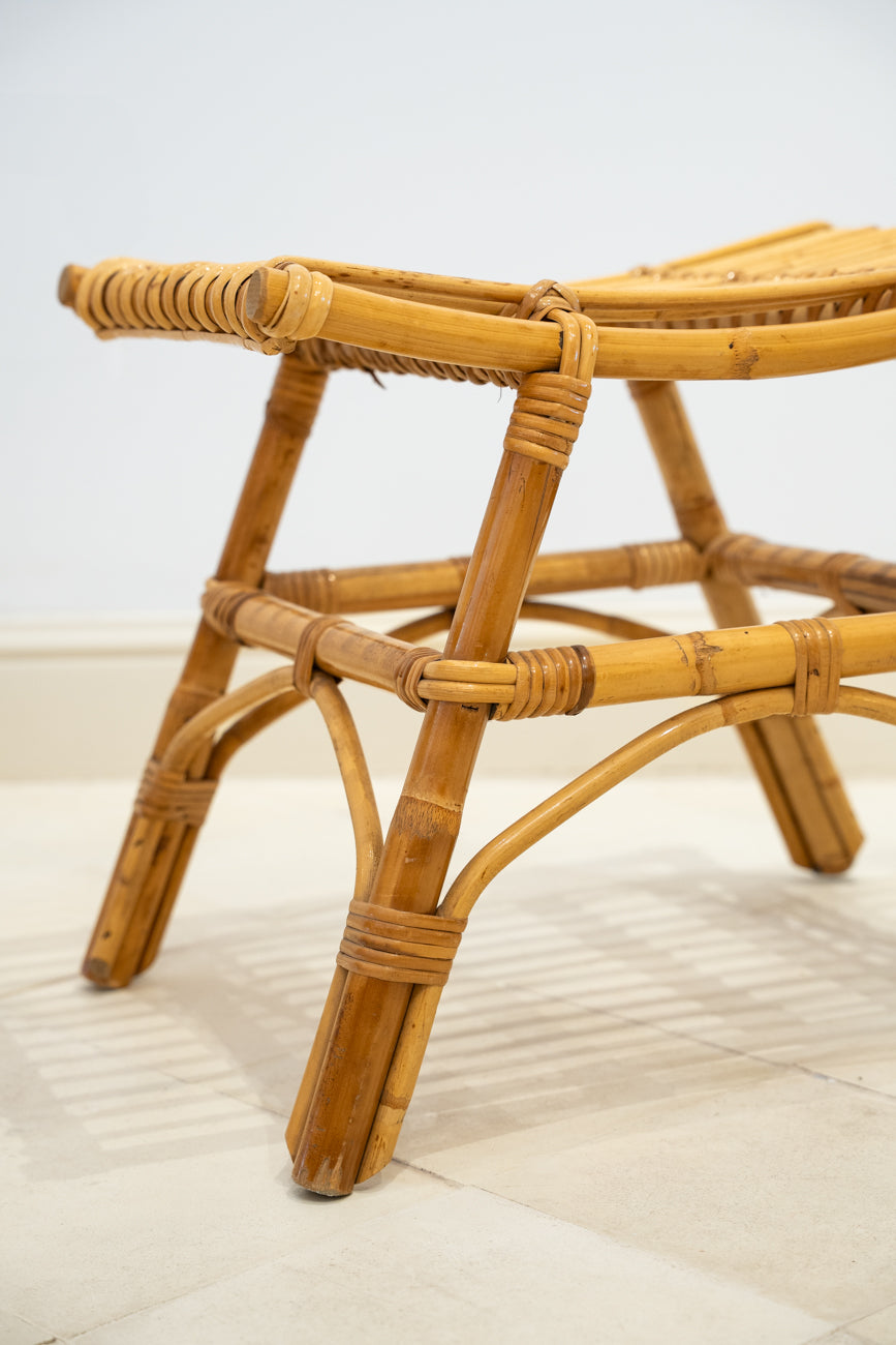 Paire de tabourets en bambou et rotin