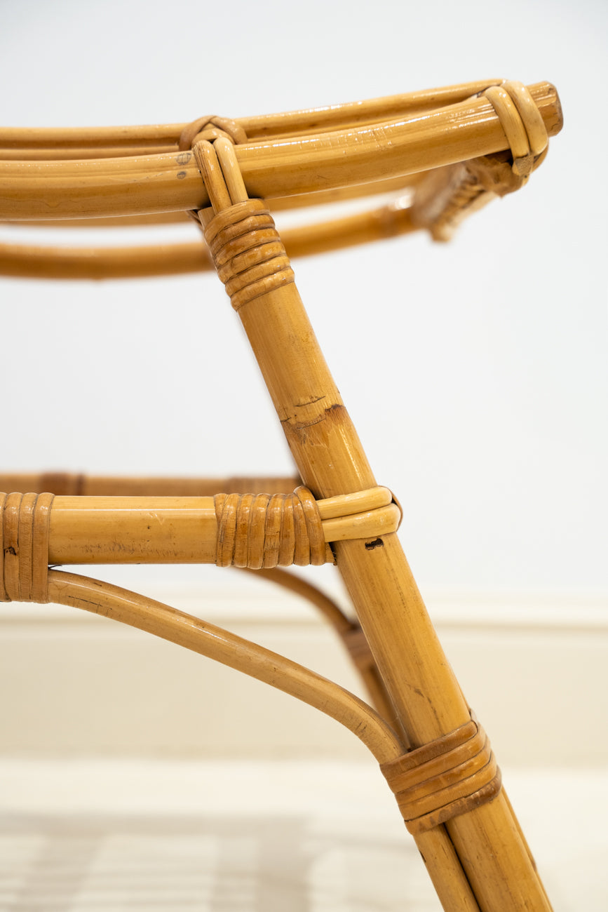 Paire de tabourets en bambou et rotin