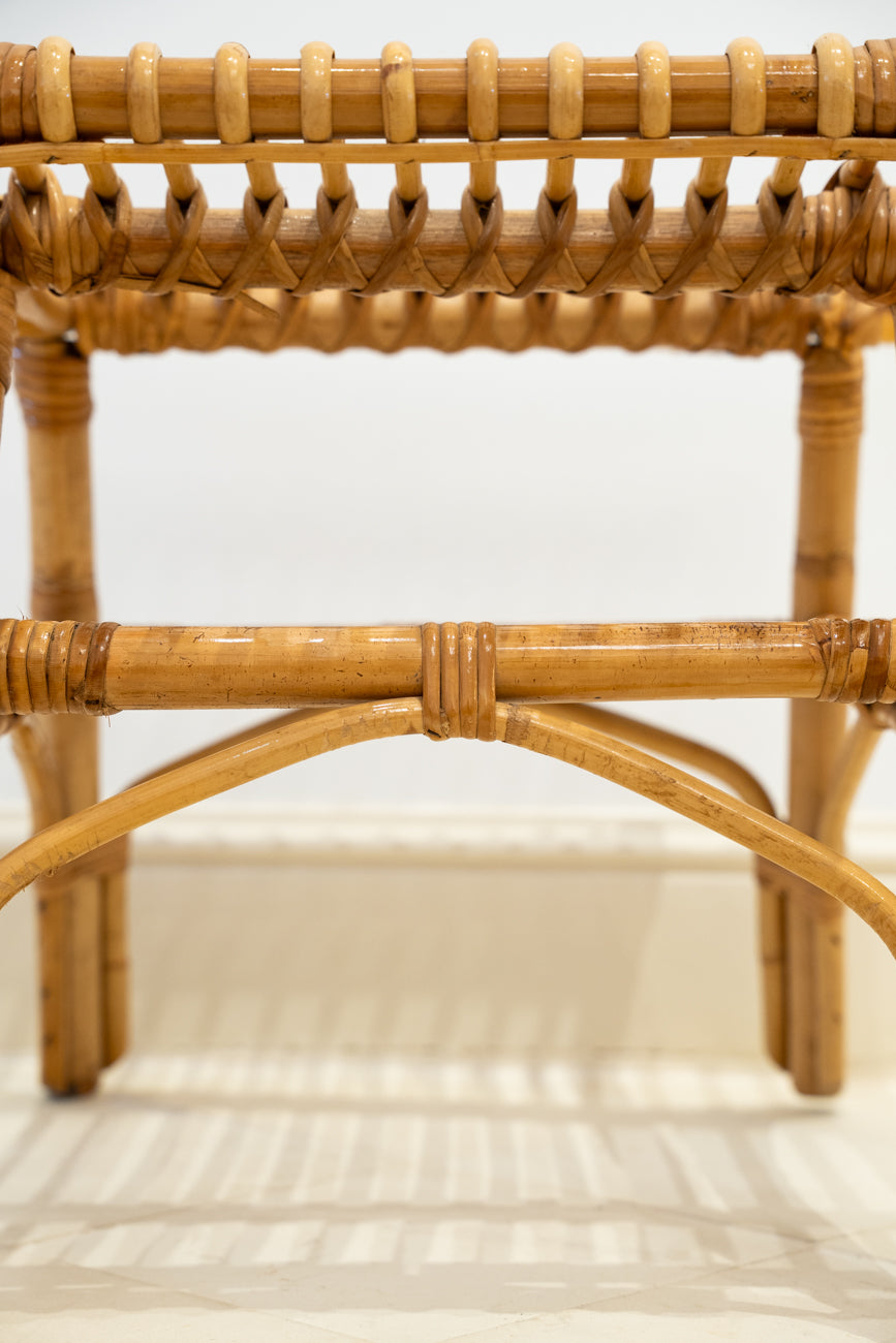 Paire de tabourets en bambou et rotin