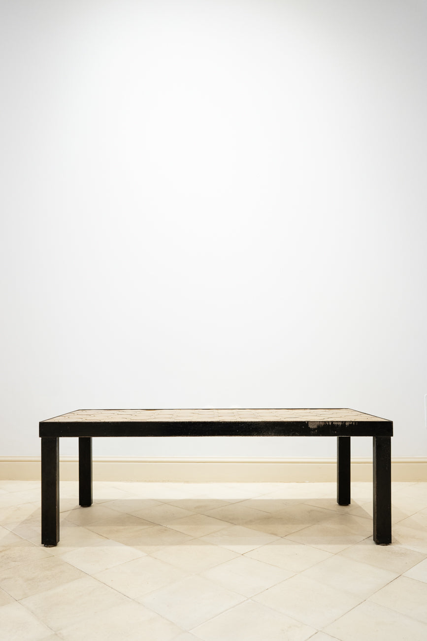 Table basse en fer forgé et céramique jaune