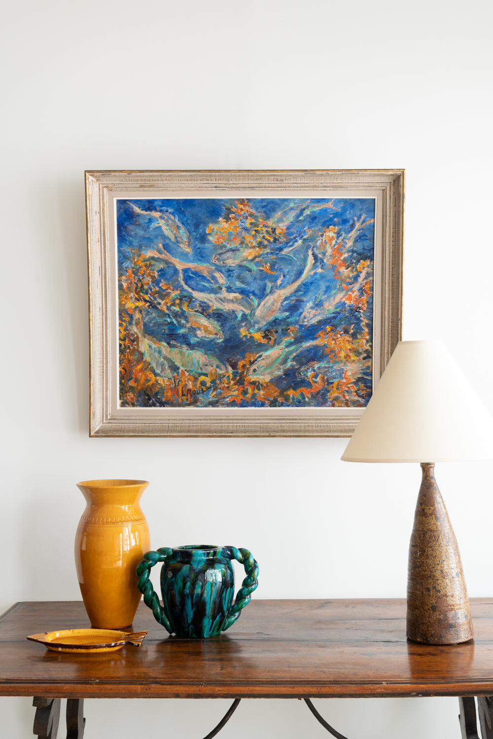 Huile sur toile aux poissons qui nagent