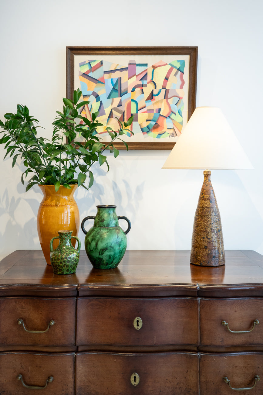 Grand vase jaune en céramique émaillée