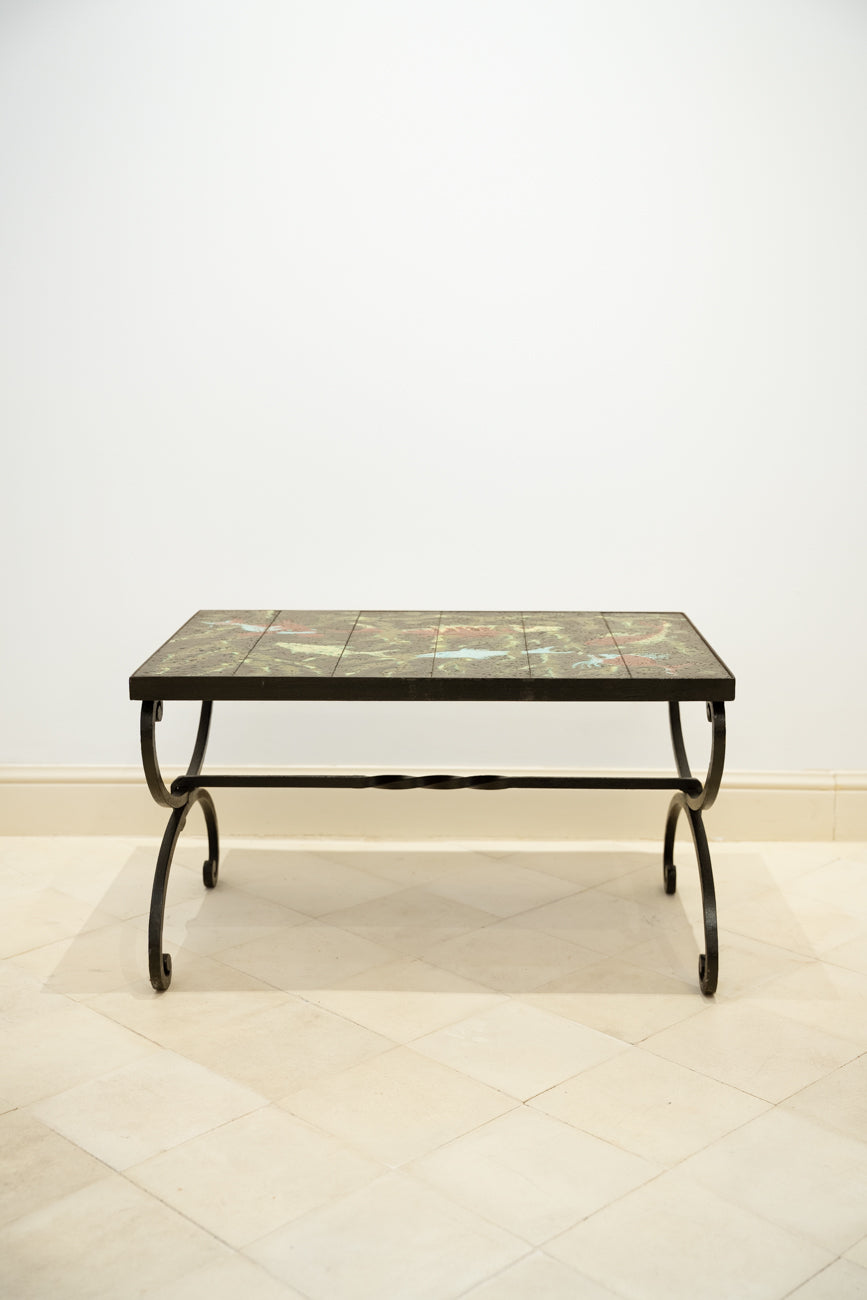 Ceramic and wrought iron coffee table