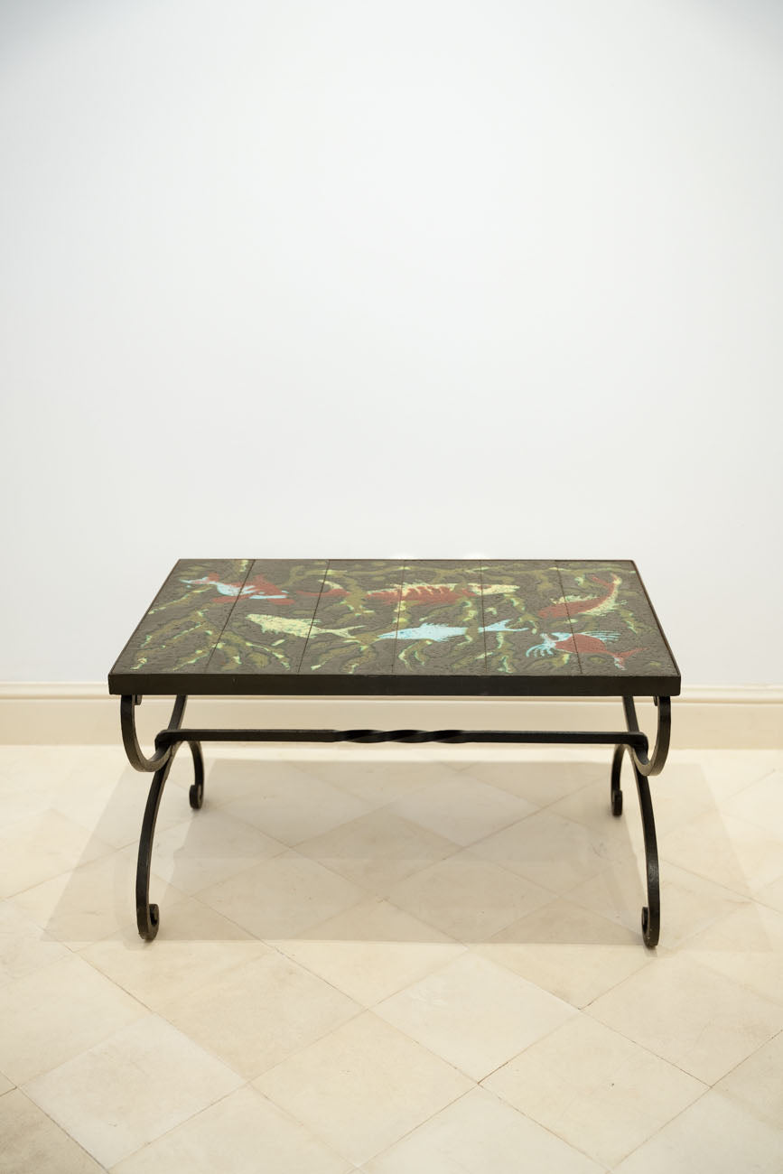 Ceramic and wrought iron coffee table