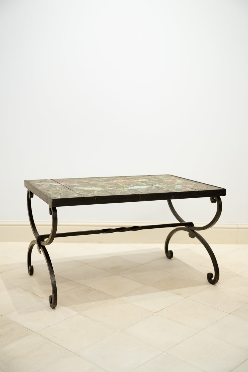 Ceramic and wrought iron coffee table