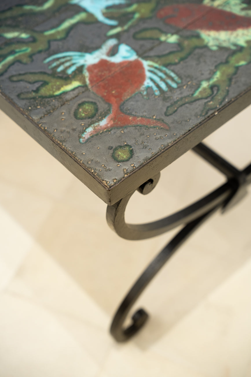 Ceramic and wrought iron coffee table