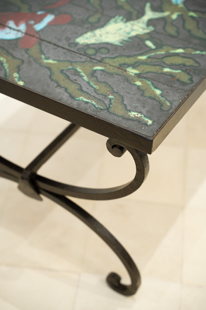 Ceramic and wrought iron coffee table