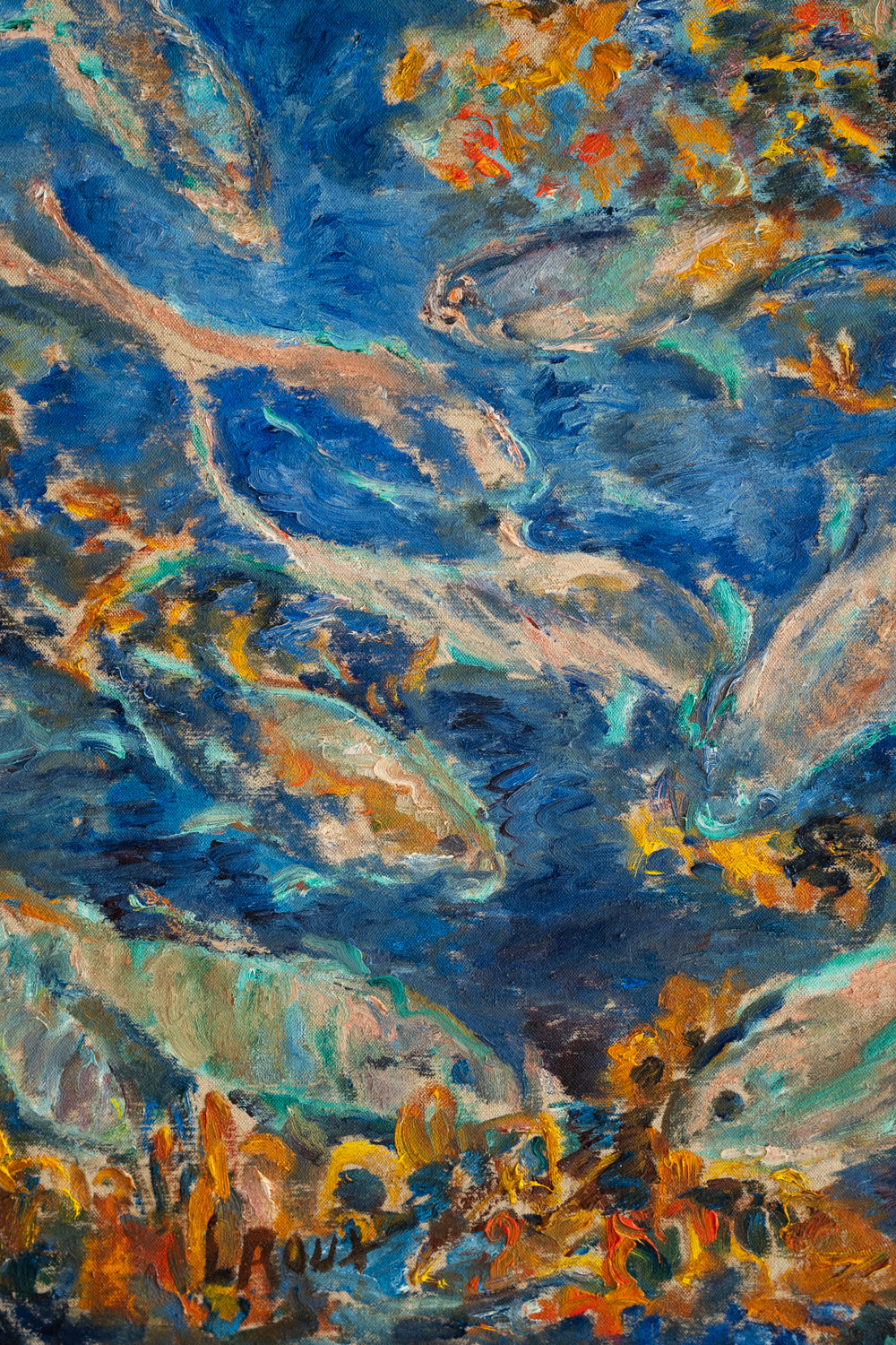 Huile sur toile aux poissons qui nagent