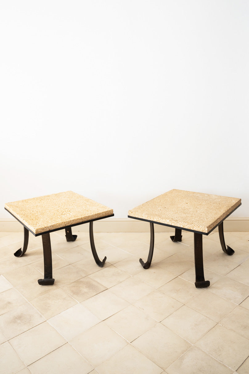 Pair of mid-century wrought iron side table