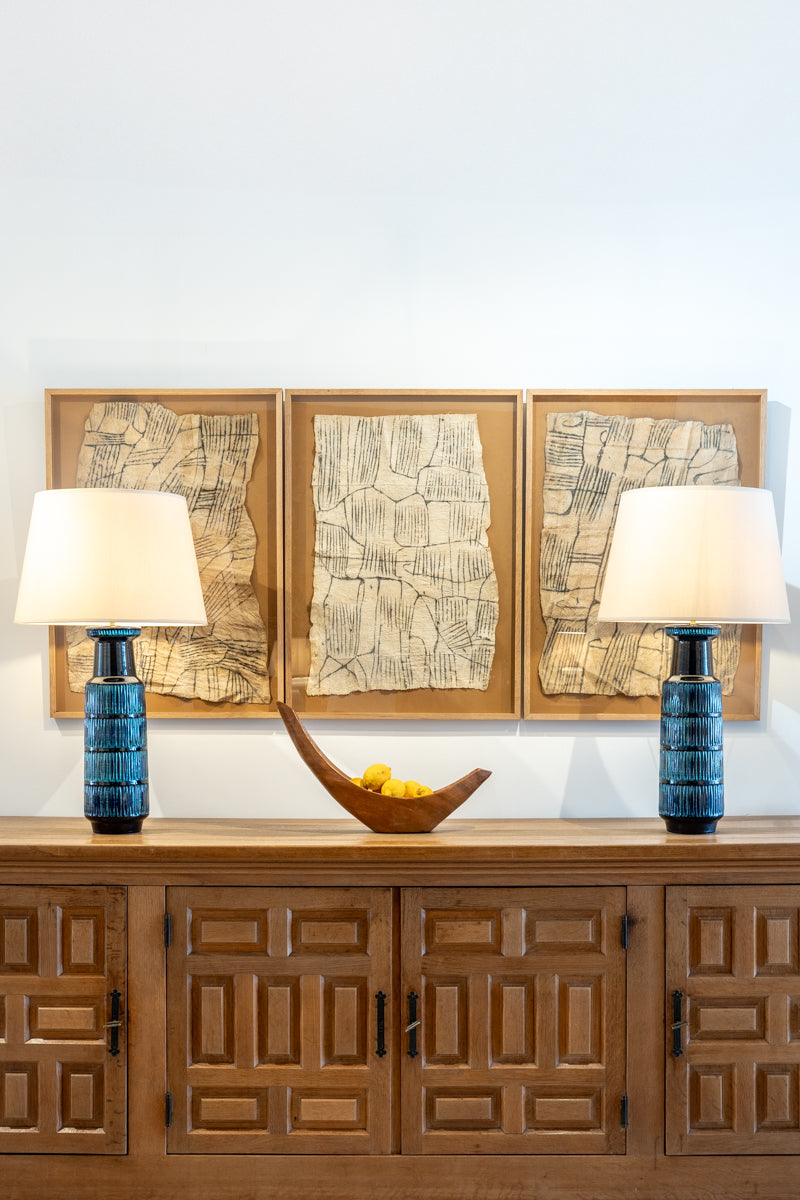 Paire de grandes lampes en céramique émaillée