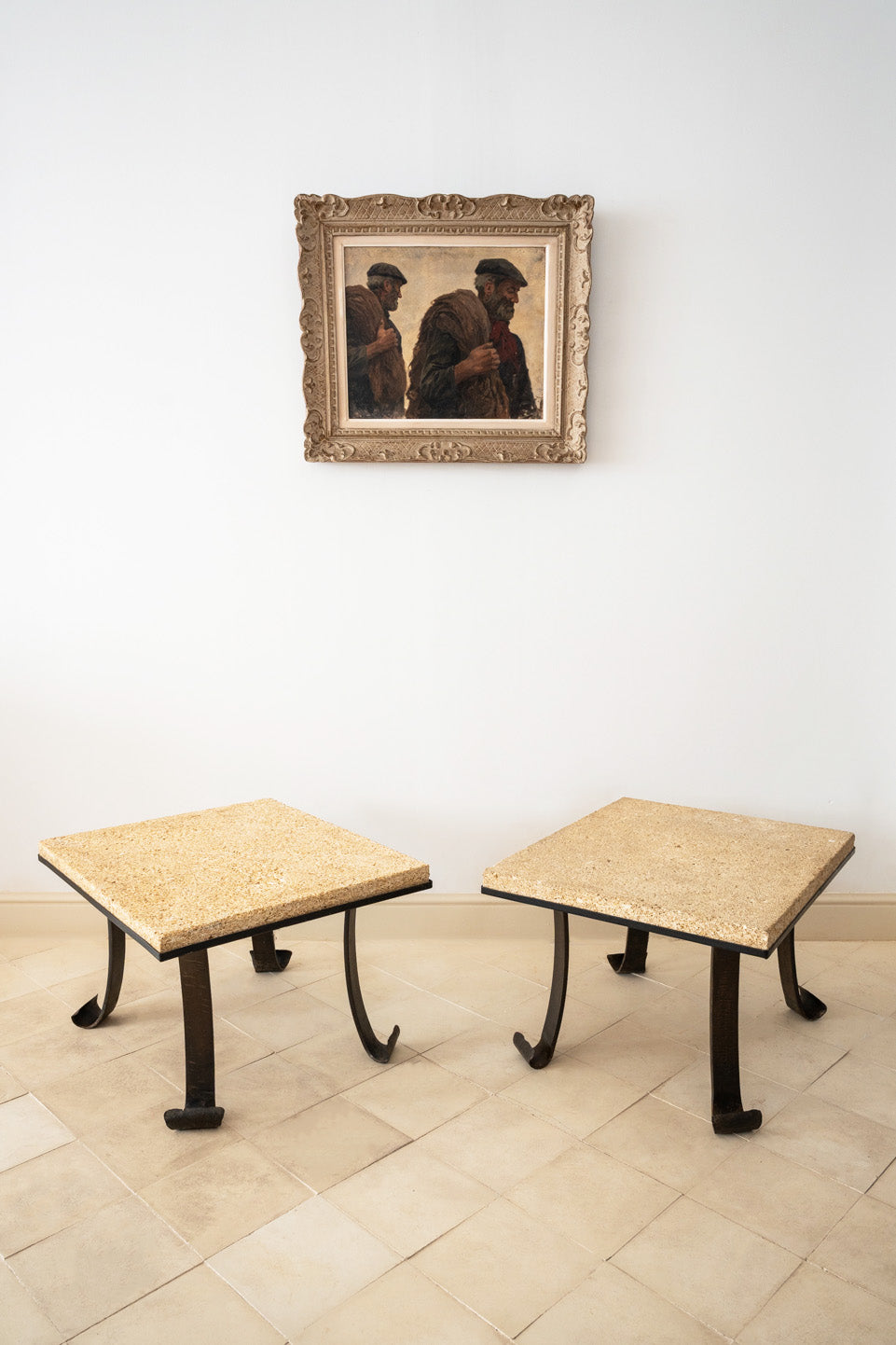 Pair of mid-century wrought iron side table