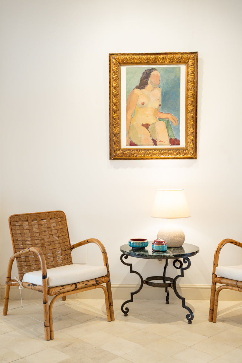 Pair of bamboo and sisal armchairs