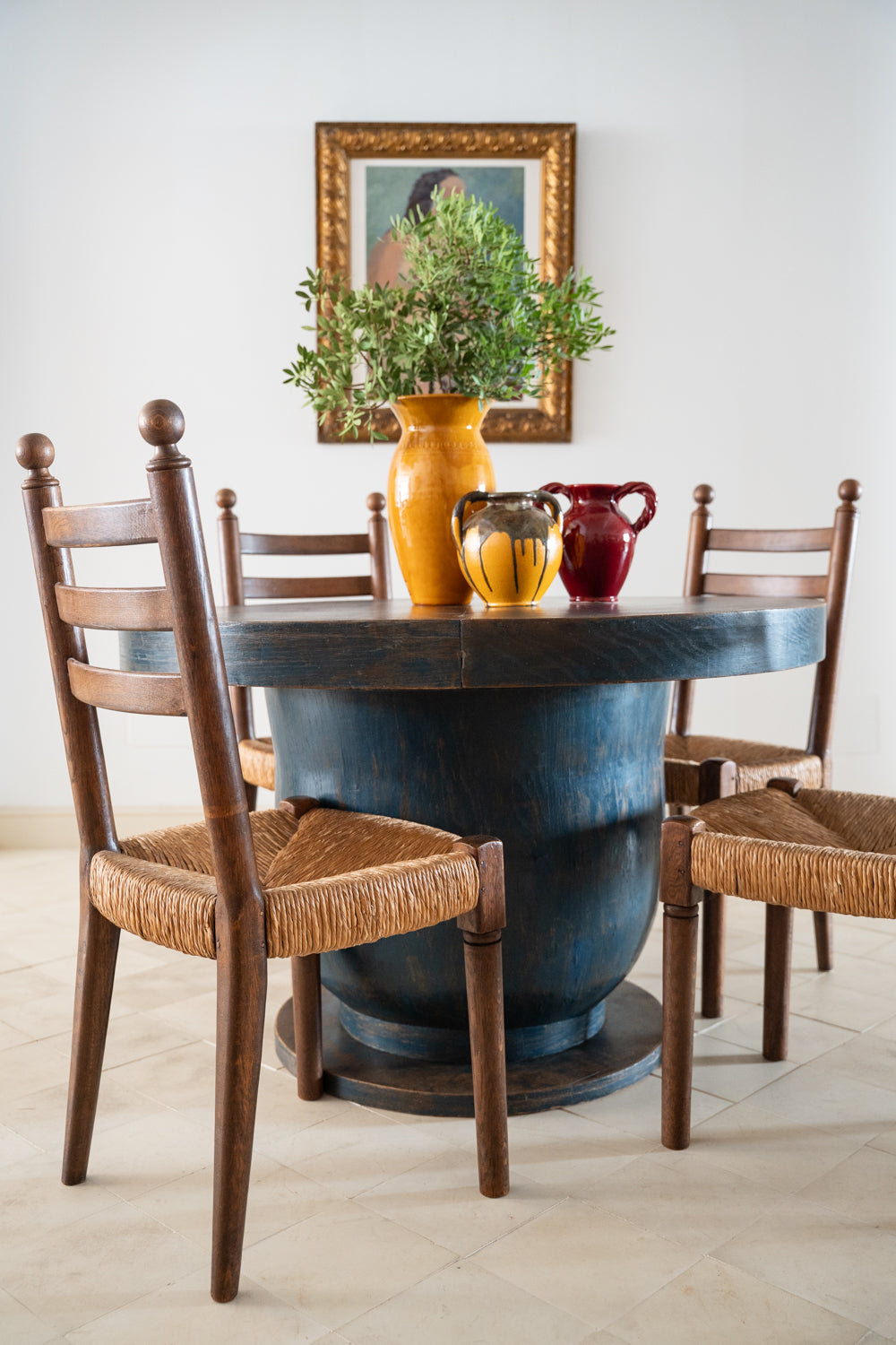 Conjunto de seis sillas de roble y paja