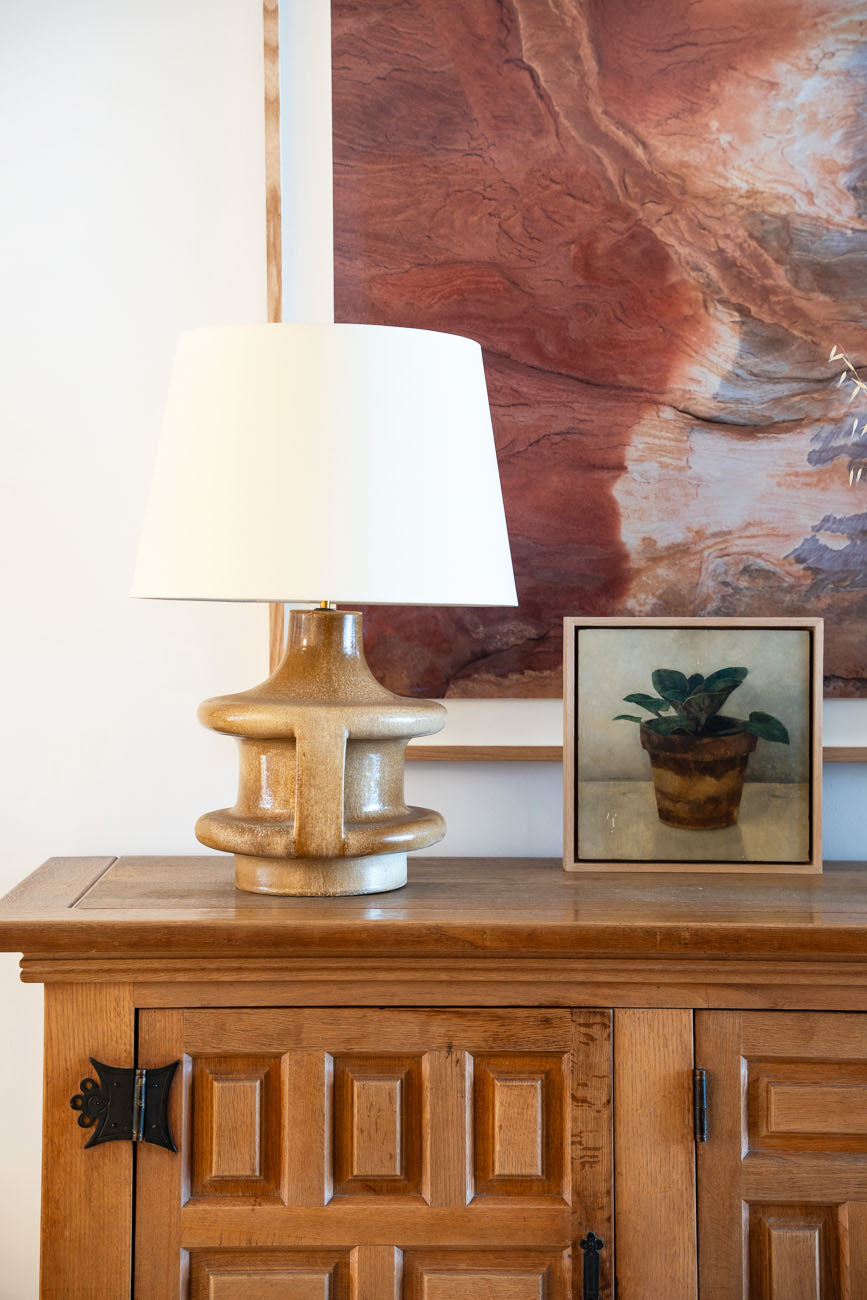 Tall ceramic table lamp with handles