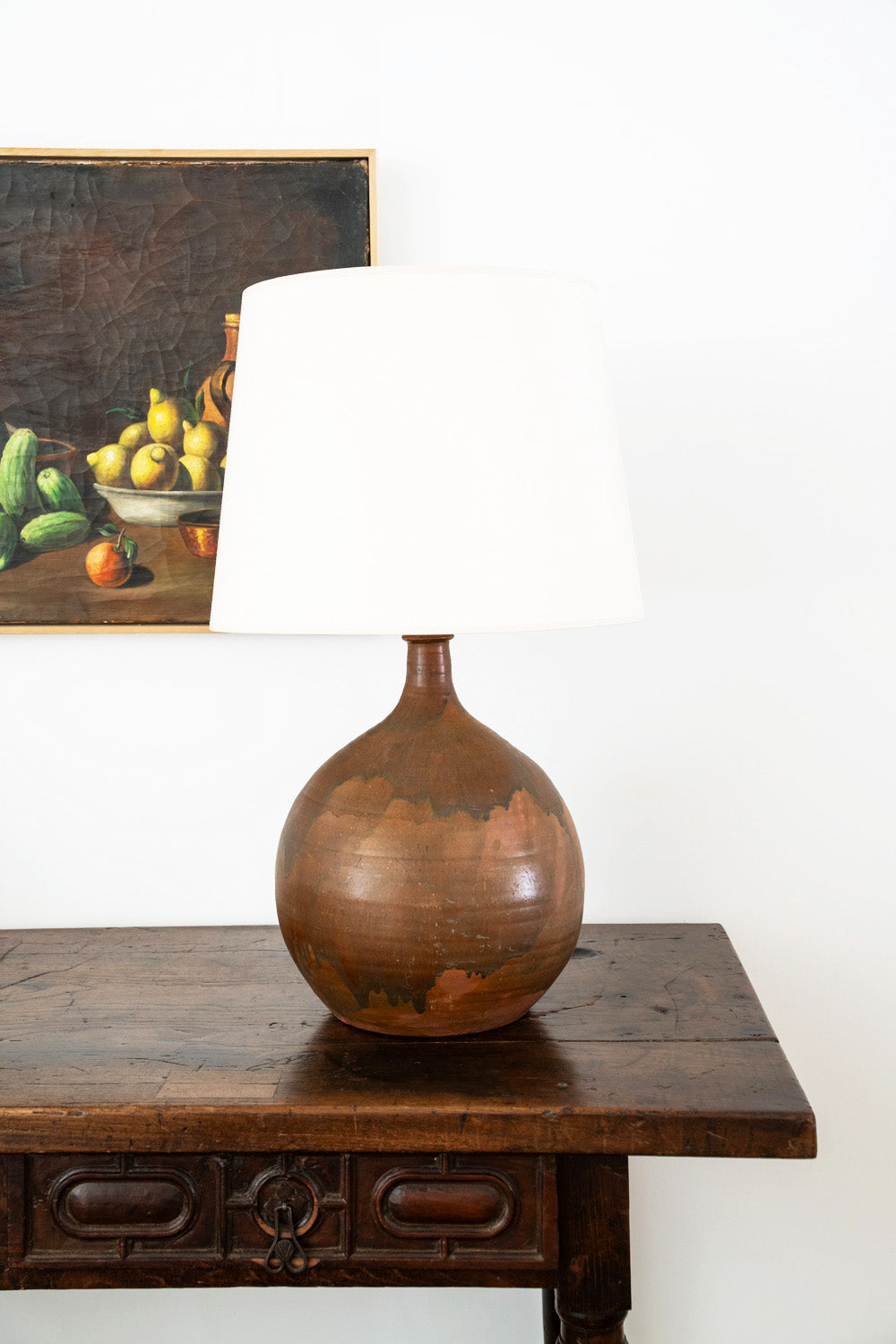Tall table lamp in brown ceramic