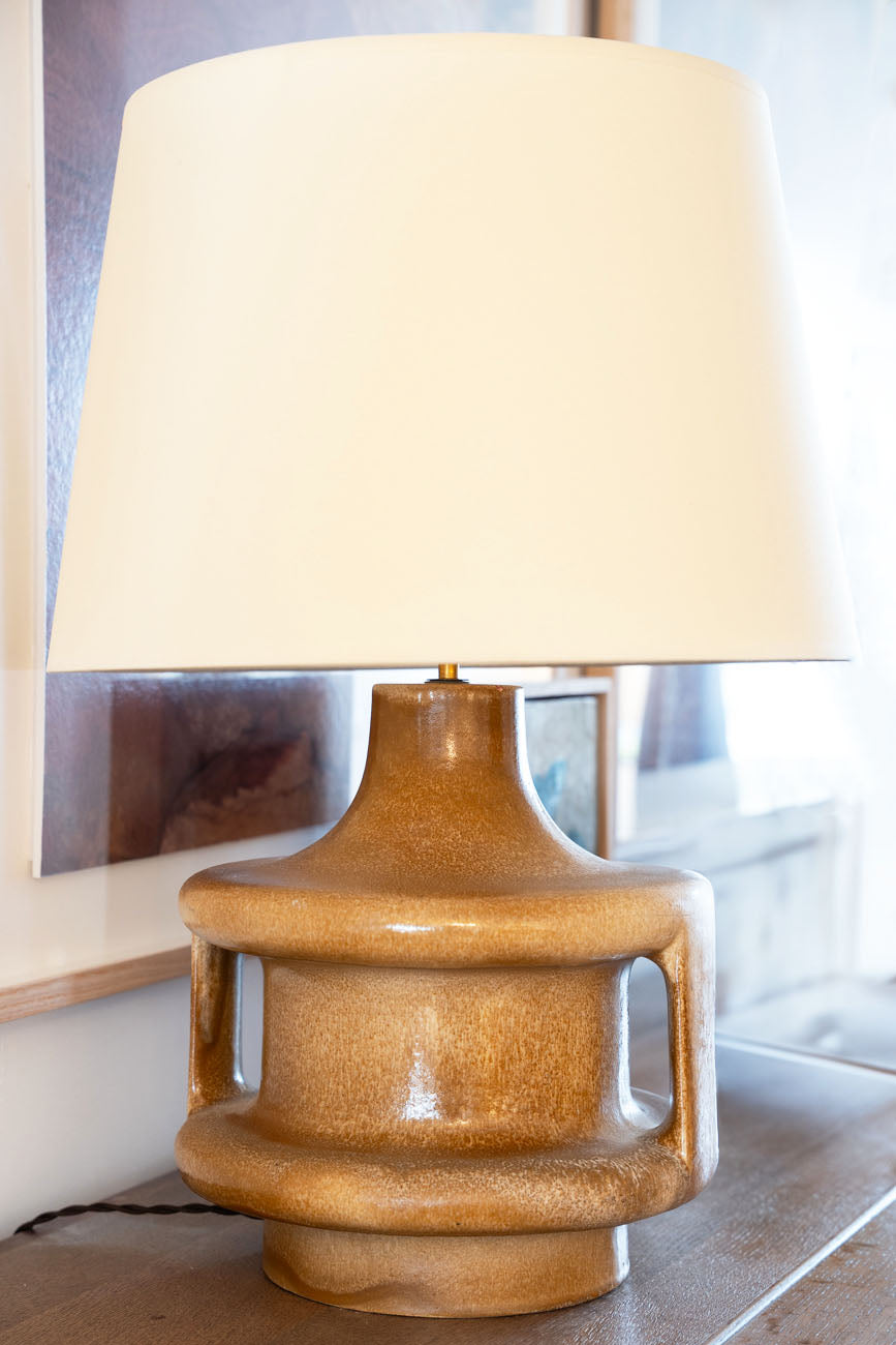 Tall ceramic table lamp with handles