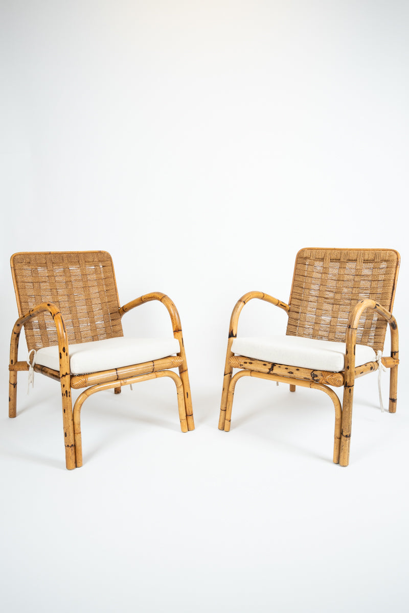 Pair of bamboo and sisal armchairs