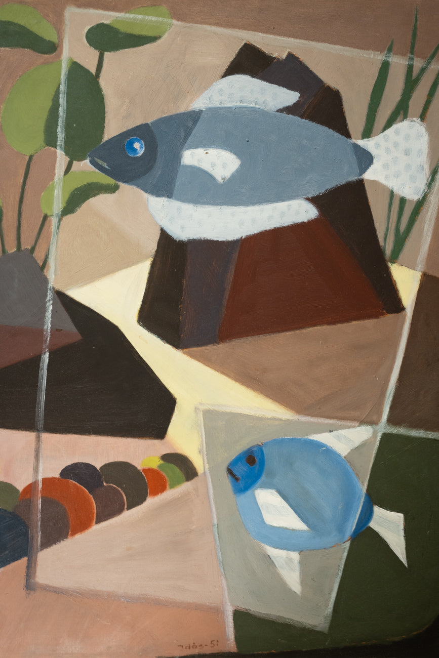 Grande gouache aux poissons