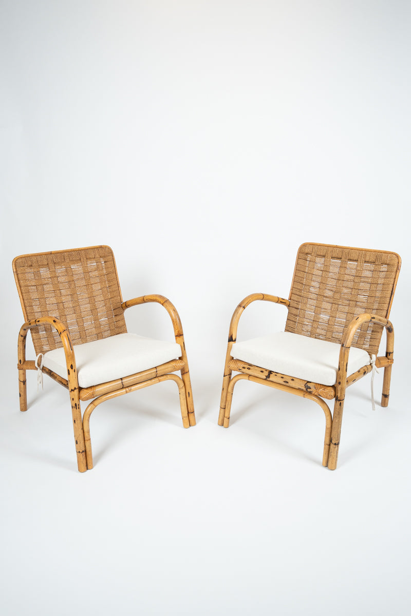 Pair of bamboo and sisal armchairs