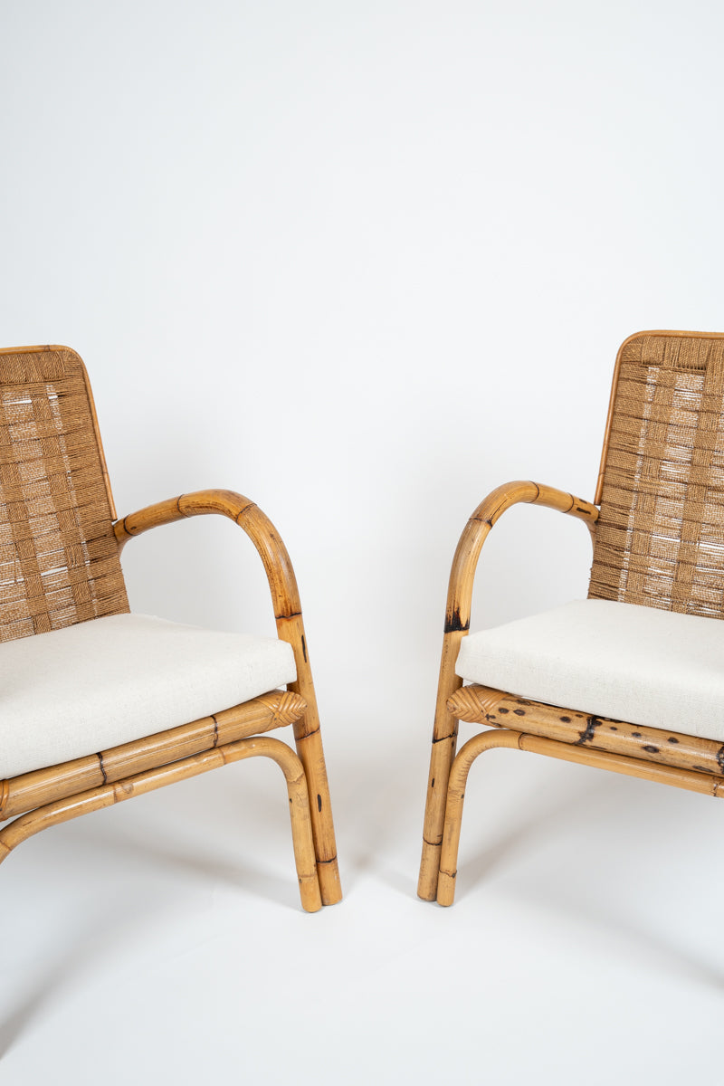 Pair of bamboo and sisal armchairs