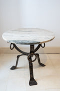 Wrought iron side table with marble top
