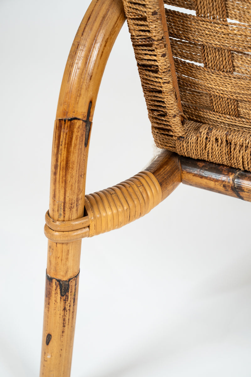 Pair of bamboo and sisal armchairs