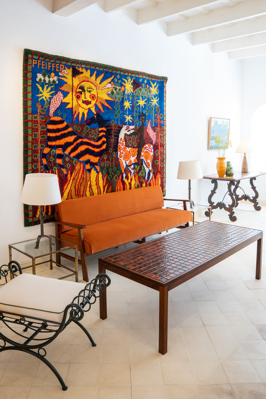 Mesa de café de palisandro y cerámica esmaltada