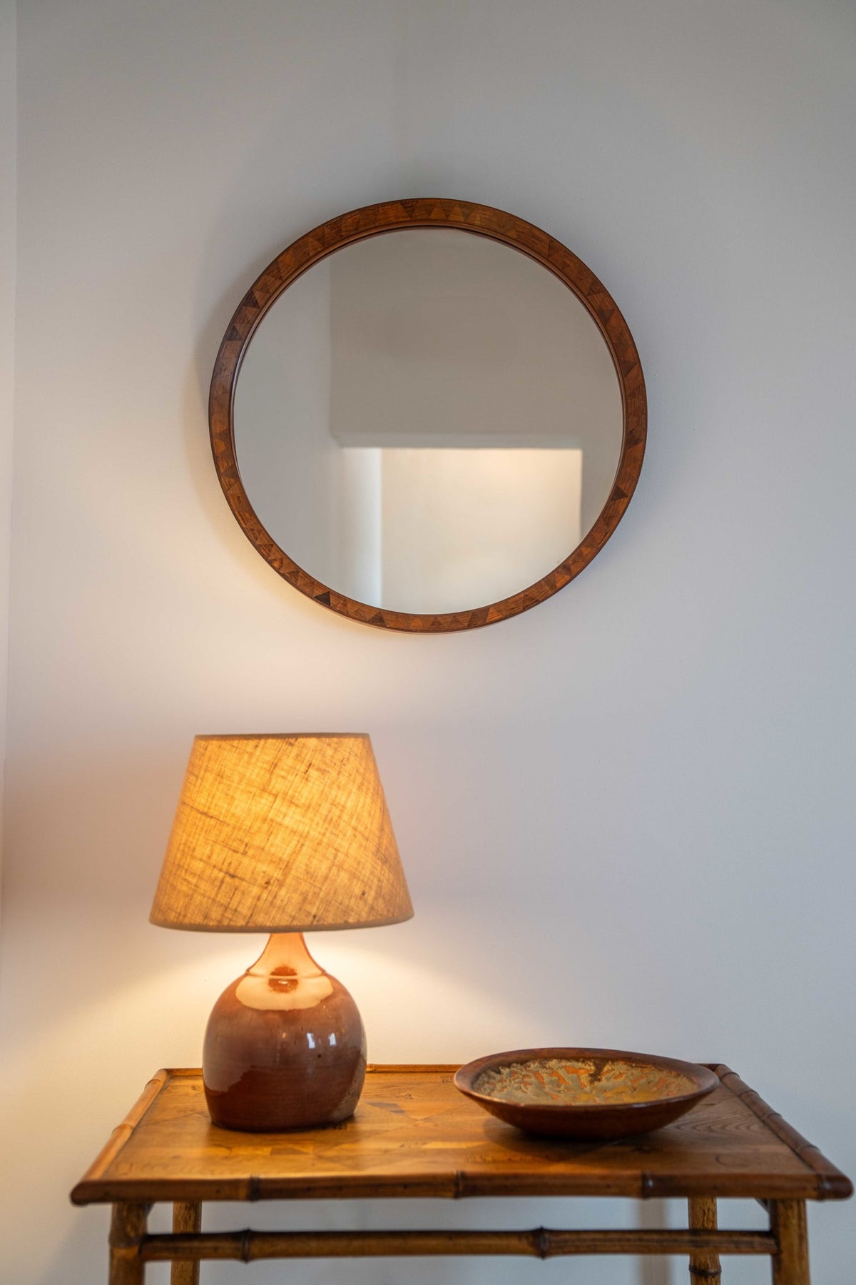 Circular oak mirror