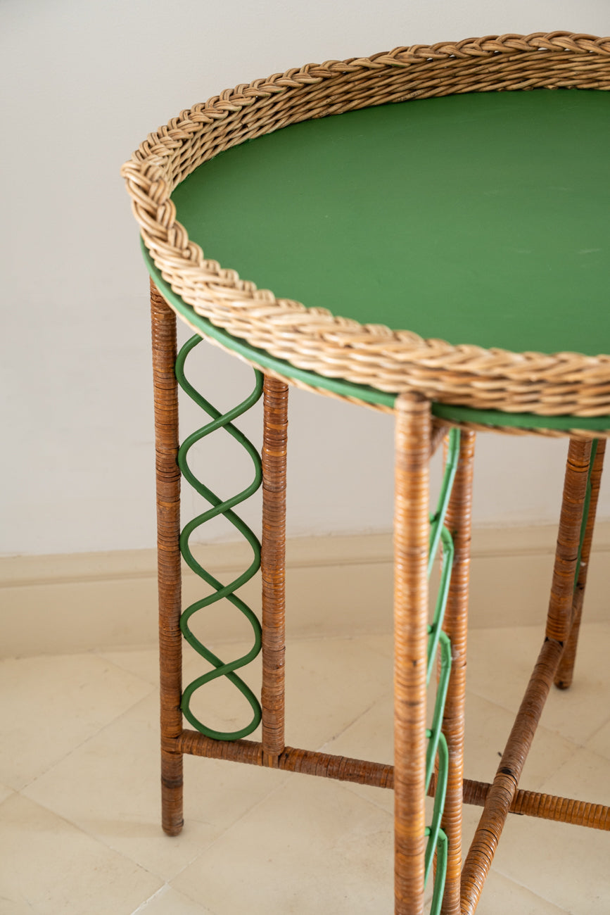 Rattan and bamboo side table
