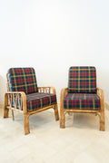 Paire de fauteuils en bambou et tartan