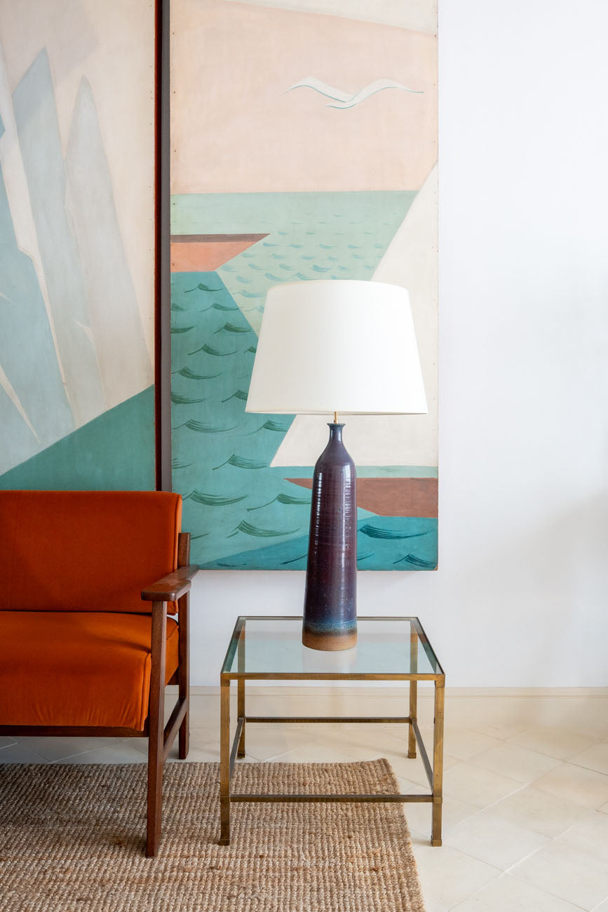Grande lampe tubulaire en céramique émaillée